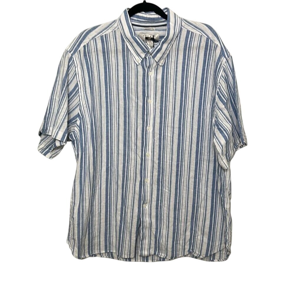 NWT Joseph Abboud Mens Blue White Stripe Linen Cotton Button‎ Up Shirt Size XXL